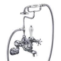 Burlington Tay Traditional Wall Mounted Bath Shower Mixer Tap Rigid Riser - Fixed Head - BT2WS