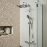 Vema Stainless Steel Thermostatic Shower with Round Bar Mixer Valve, Overhead Rain Shower and Handset 