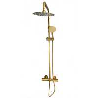 Ripley Brushed Brass Round Thermostatic Dual Head Shower Set