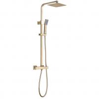 Crest Square Thermostatic Bar Mixer with Riser Kit - Brushed Brass