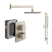 Abacus Shower Pack 2 Square Fixed Shower Head With Riser And Handset - Brushed Nickel