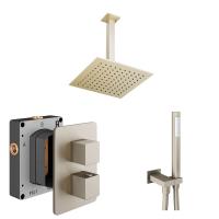 Abacus Shower Pack 4 Square Fixed Shower Head With Handset And Holder - Brushed Nickel