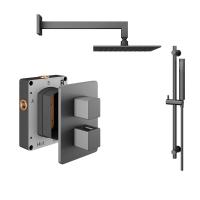 Abacus Shower Pack 2 Square Fixed Shower Head With Riser And Handset - Matt Anthracite
