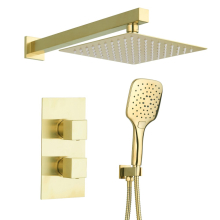 Tailored Orca Square Brushed Brass Built-in Shower Valve, Handset & Wall Mounted Head