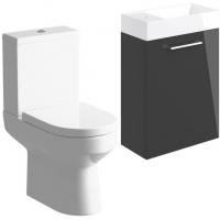 Vouille 410mm Anthracite Gloss Wall Hung Basin Unit & Close Coupled Toilet Set