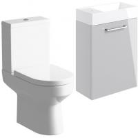 Vouille 410mm Grey Gloss Wall Hung Basin Unit & Close Coupled Toilet Set