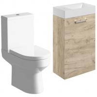Vouille 410mm Oak Wall Hung Basin Unit & Close Coupled Toilet Set