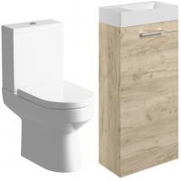 Vouille 410mm Floor Standing Basin Unit & Close Coupled Toilet Pack - Oak