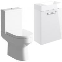 Vouille 410mm White Gloss Wall Hung Basin Unit & Close Coupled Toilet Set