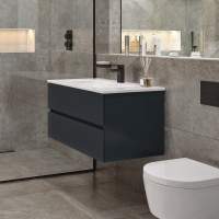 Vouille 610mm Wall Hung 2 Drawer Basin Unit & Basin - Anthracite Gloss