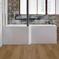 Square L-Shape Shower Bath, Front Panel & Glass Shower Screen 
