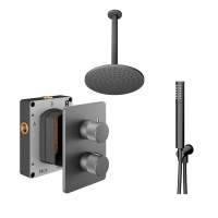 Abacus Iso Pro Shower Pack 4 Fixed Shower Head With Handset And Holder - Matt Anthracite