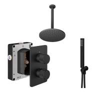 Abacus Iso Pro Shower Pack 4 Fixed Shower Head With Handset And Holder - Matt Black