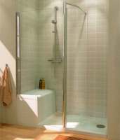 Lakes Coastline 800 x 1500 Silver Square Bath Shower Screen With Towel Rail