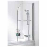 Curved Bath Shower Screen With Towel Rail - Silver - 800 x 1400 - 6mm Glass - Lakes - Classic