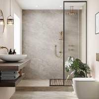Multipanel White Grey Herringbone Tile Effect Shower Board