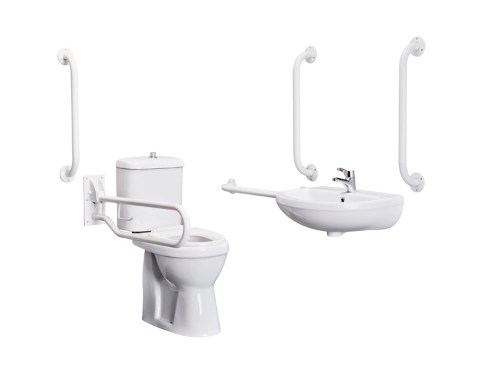 Nuie Doc M Pack - Disabled Bathroom High Toilet, Basin and Grab Rails