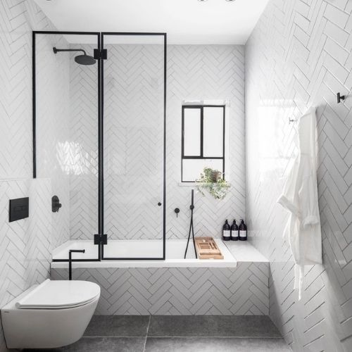 Monochrome bathroom with shower