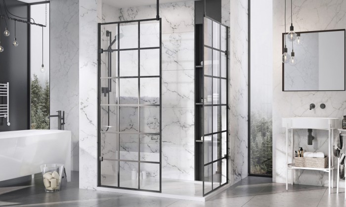 Roman Black Grid Panel Shower Screen