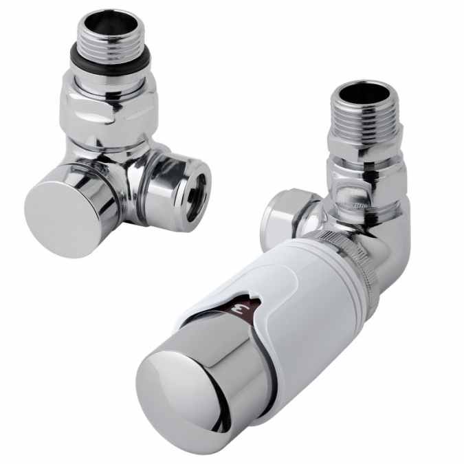 Eastbrook Corner White & Chrome Thermostatic Radiator Valves TRV Inc Lockshield