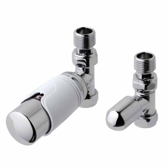 Eastbrook Straight White/Chrome Thermostatic Radiator Valves TRV - Set