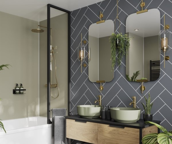 Multipanel Monument Grey Herringbone Tile Effect Shower Board