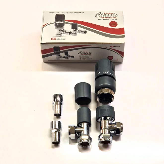 Westherm Classic Anthracite Angled Thermostatic Radiator Valves TRV