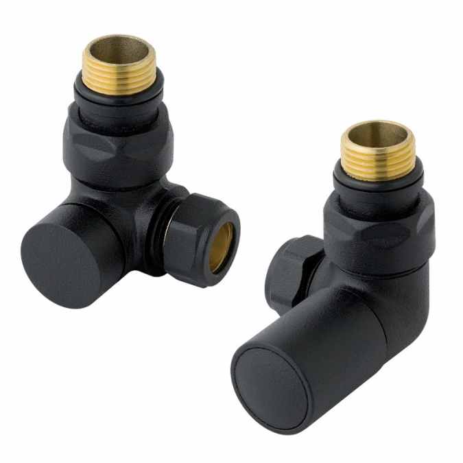 Eastbrook Corner Black Radiator Valves - Pair