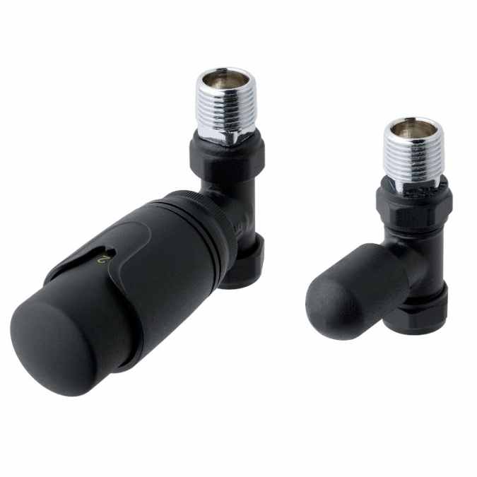 Eastbrook Straight Black Thermostatic Radiator Valves TRV - Set