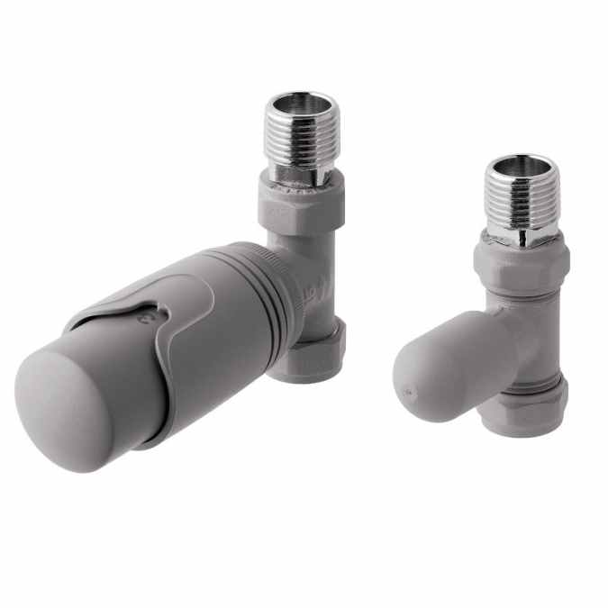 Eastbrook Straight Grey Thermostatic Radiator Valves TRV - Set