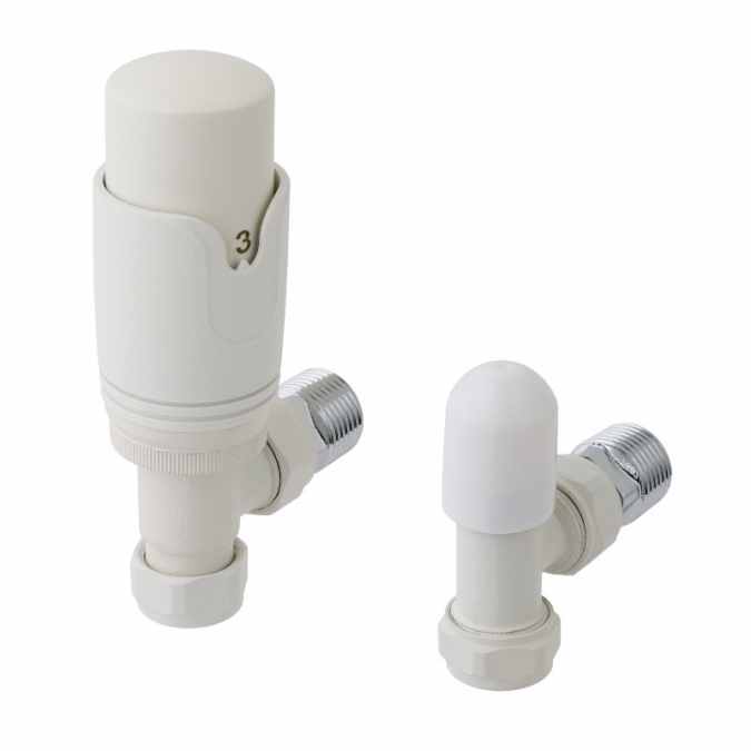 Eastbrook Angled White Thermostatic Radiator Valves TRV Inc Lockshield