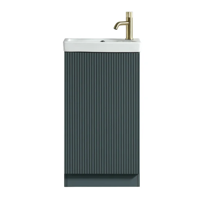 Flauto Mini 460mm Smoked Sage Floor Standing Fluted Cloakroom Vanity Basin Unit