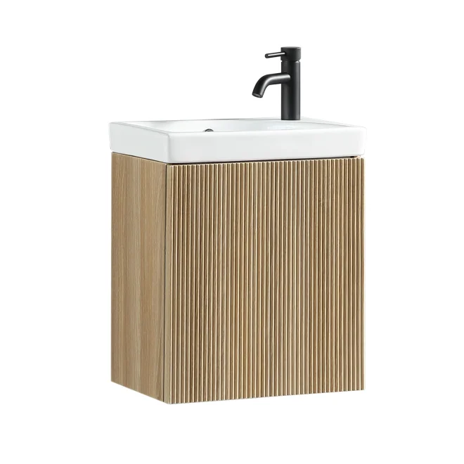 Flauto Mini 460mm Country Oak Wall Hung Fluted Cloakroom Vanity Basin Unit