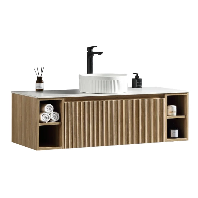 Flauto Country Oak Fluted 1200mm Wall Hung Vanity Unit & Countertop