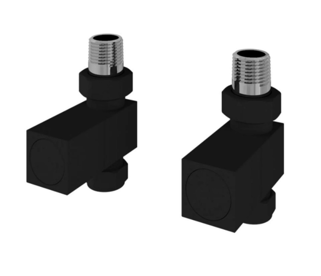 Eastbrook Straight Square Radiator Valves (pair) Matt Black - CLEARANCE