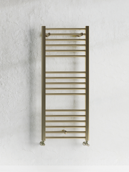 Gio Brushed Brass Bathroom Towel Radiator 1200 x 600mm