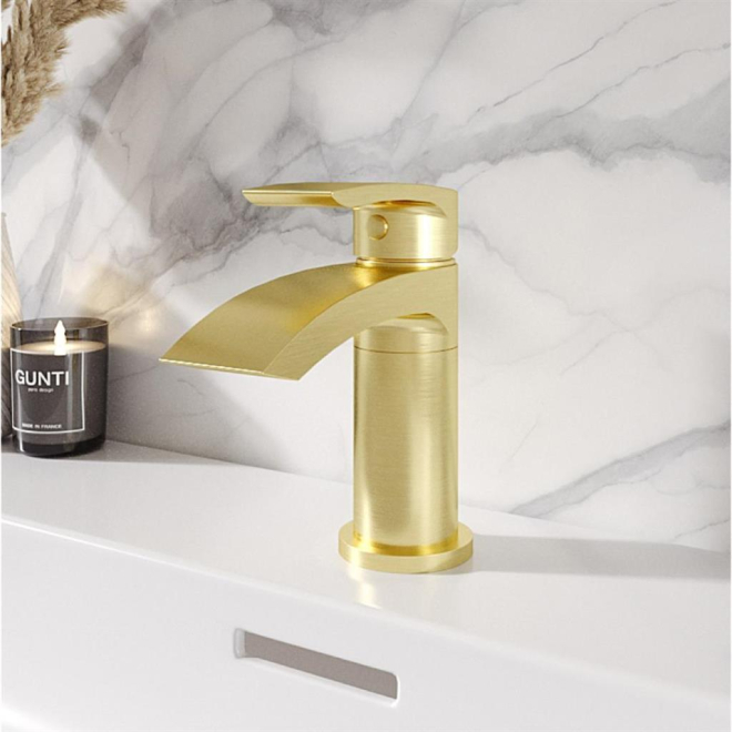 Eastbrook Alveston Brushed Brass Swivel Mini Basin Tap with Waste