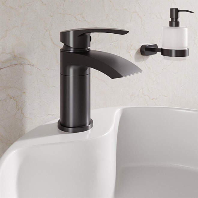 Eastbrook Alveston Black Swivel Basin Tap with Waste