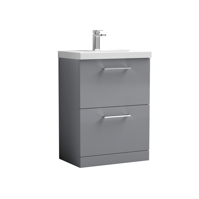 Nuie Arno 600mm Grey Floor Standing 2 Drawer Vanity Unit