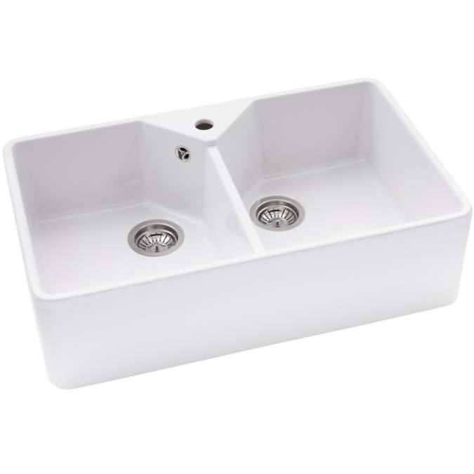 Abode Provincial Large 2 Bowl Undermount Kitchen Sink - White