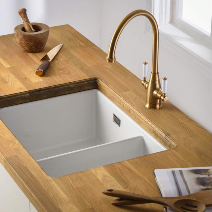 Abode Sandon 1.5 Bowl Ceramic Undermount / Inset Kitchen Sink - White 