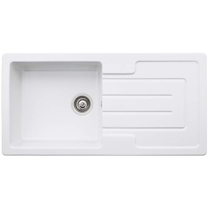 Abode Acton 1 Bowl & Drainer Ceramic Inset Kitchen Sink - White