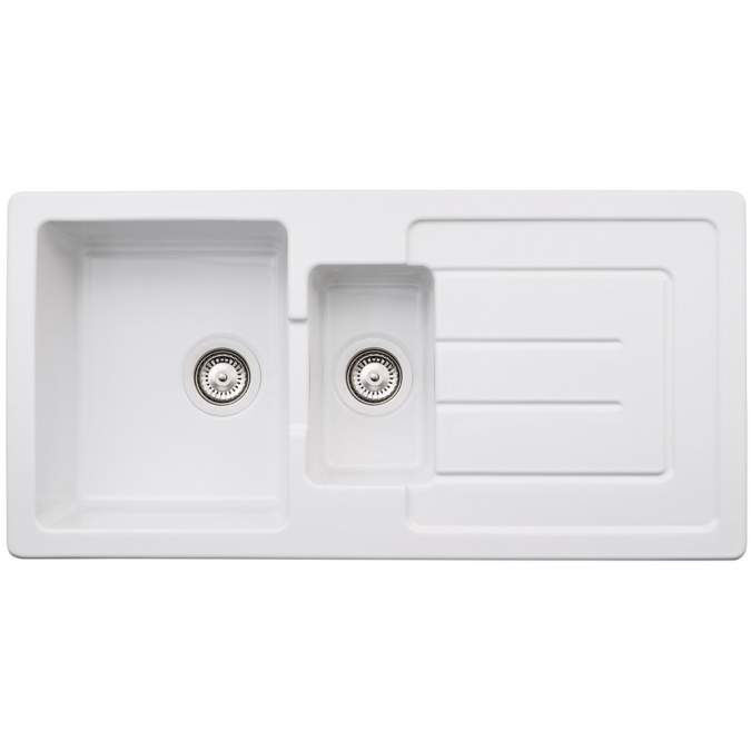 Abode Acton 1.5 Bowl & Drainer Ceramic Inset Kitchen Sink - White