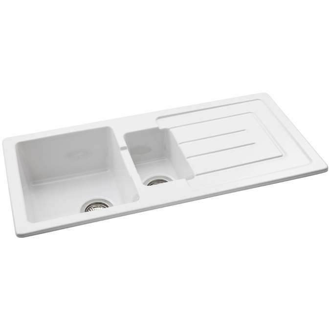 Abode Acton 1.5 Bowl & Drainer Ceramic Inset Kitchen Sink - White