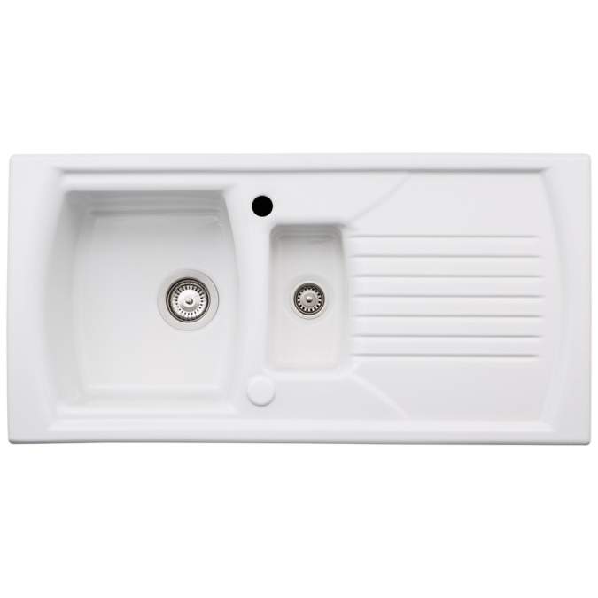 Abode Milford 1.5 Bowl & Drainer Ceramic Inset Kitchen Sink - White