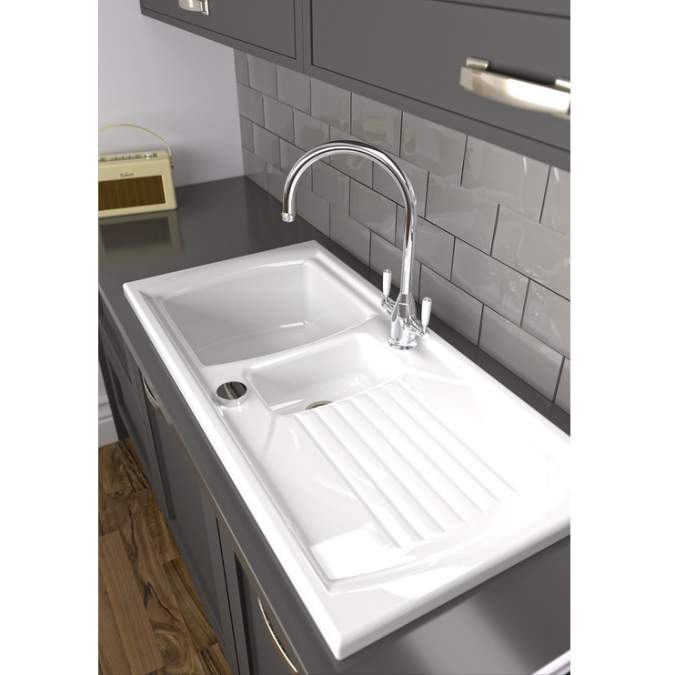 Abode Milford 1.5 Bowl & Drainer Ceramic Inset Kitchen Sink - White