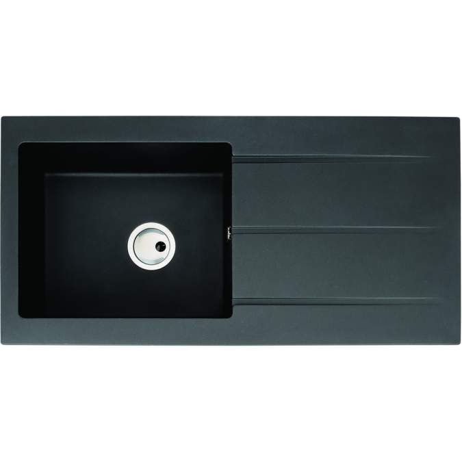 Abode Zero 1 Bowl & Drainer Granite Inset Kitchen Sink - Black Metallic