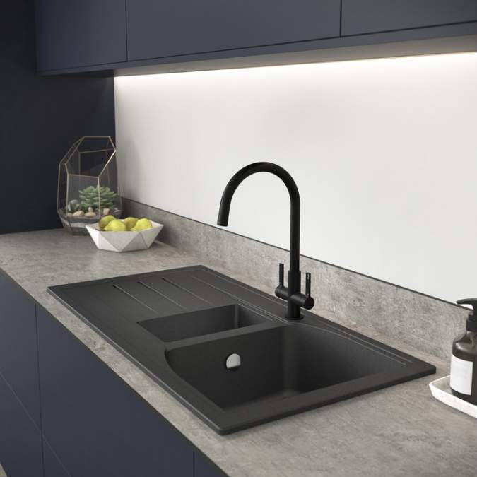 Abode Oriel 1.5 Bowl & Drainer Granite Inset Kitchen Sink - Black
