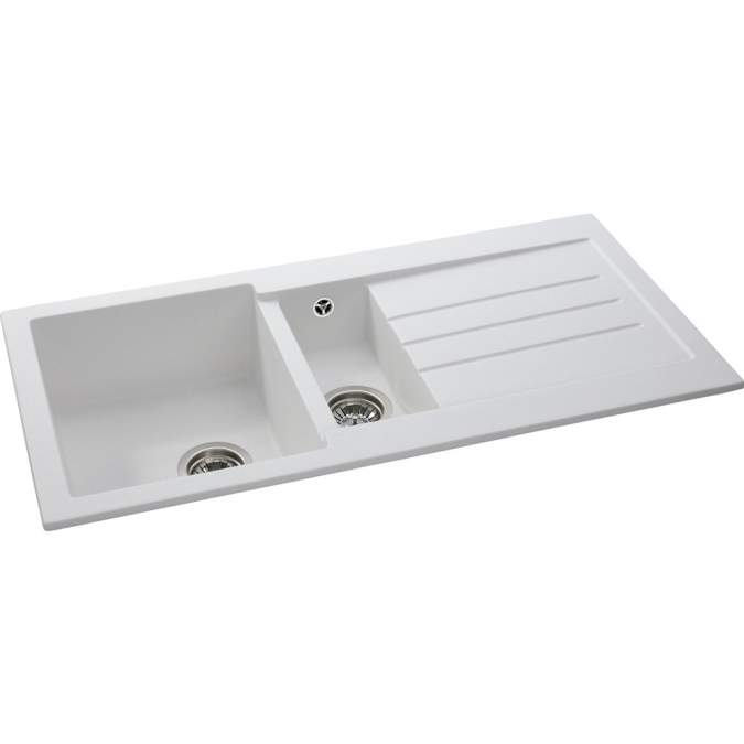 Abode Xcite 1.5 Bowl & Drainer Granite Inset Kitchen Sink - Frost White