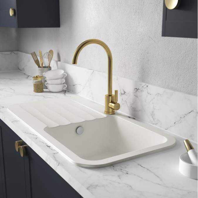 Abode Dune 1 Bowl & Drainer Granite Inset Sink - Frost White